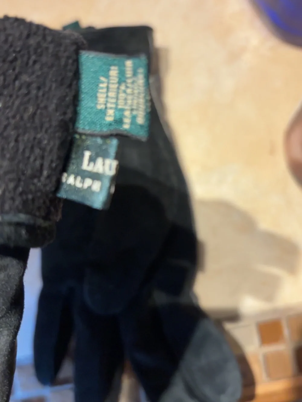Ralph Lauren Black Leather womens Gloves with RL Embossed Logo